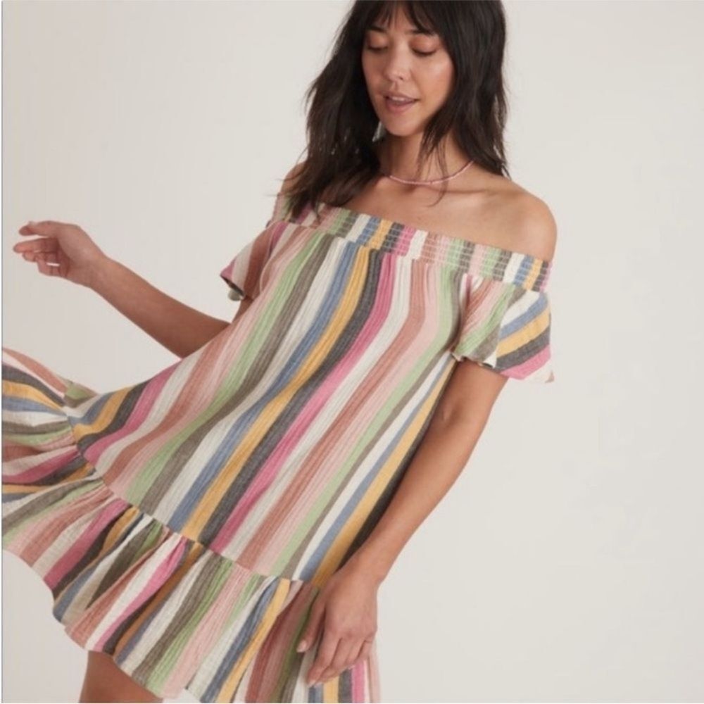 Off-Shoulder Multi-Stripe Mini Dress - Casual Summer Style